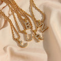 Chunky Rope Chain Zircon Initial Necklace 18K Gold Plated Stainless Steel PVD Gold Plated Jewelry