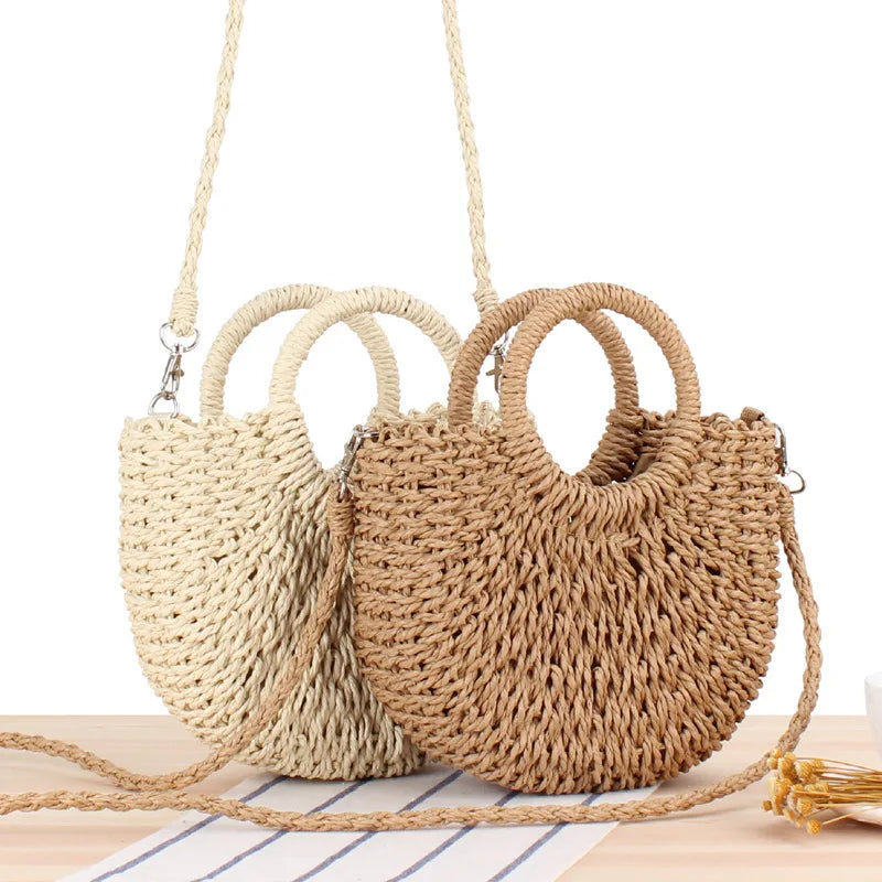 Custom Eco-Friendly Paper Straw Lady Tote Bag Handmade Summer Women's Portable Drawstring Spring Candy Pattern Autumn