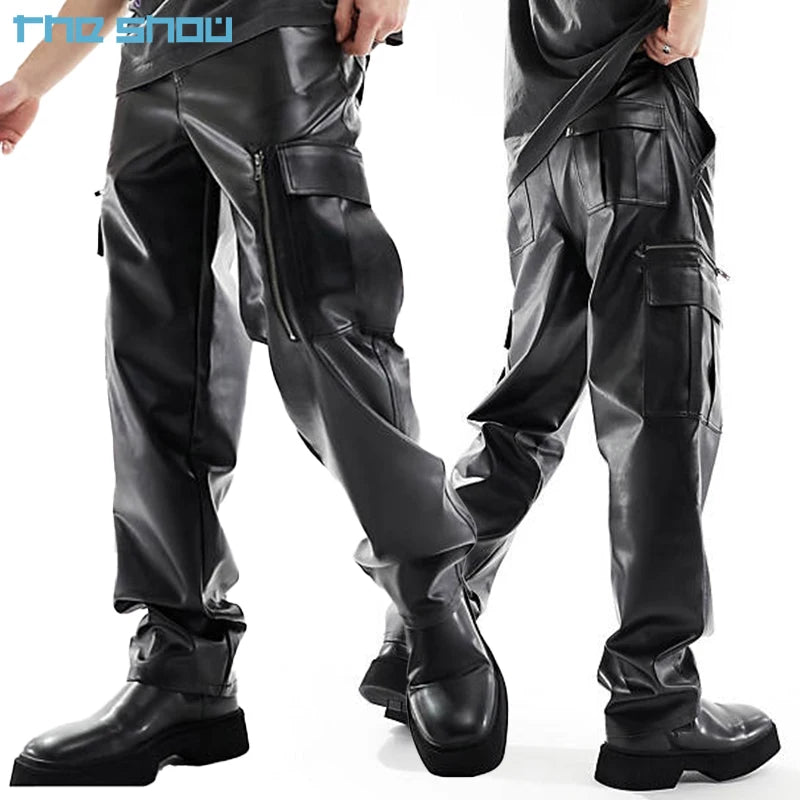 Custom High Fashion Black Genuine Waterproof  With Cargo Pockets  Motorcycle Leather Pants Men
