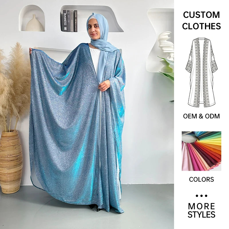 Habib Shiny Glitter Open Abaya Wholesales 2 Piece Abaya Hijab Set Islamic Clothing