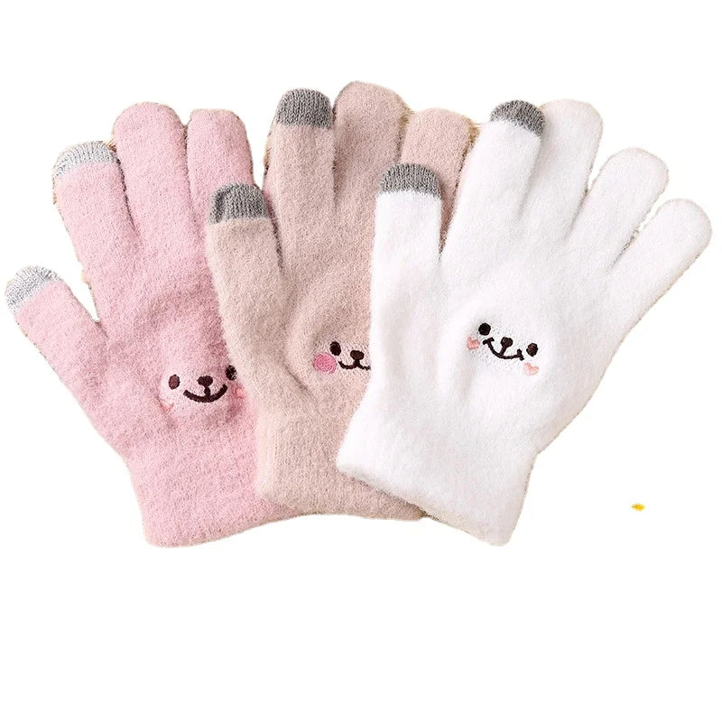 Winter Touch Screen Gloves Autumn Warm Stretch Mittens Full Finger Thermal Windproof Coldproof Cycling Cute Plush Gloves