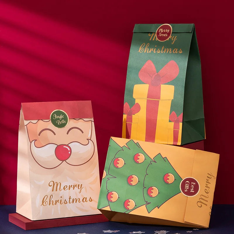 Wholesale Christmas Kraft Paper Bags for Craft & Candle Packaging Recyclable Screen Printed 6pcs/set with Stickers