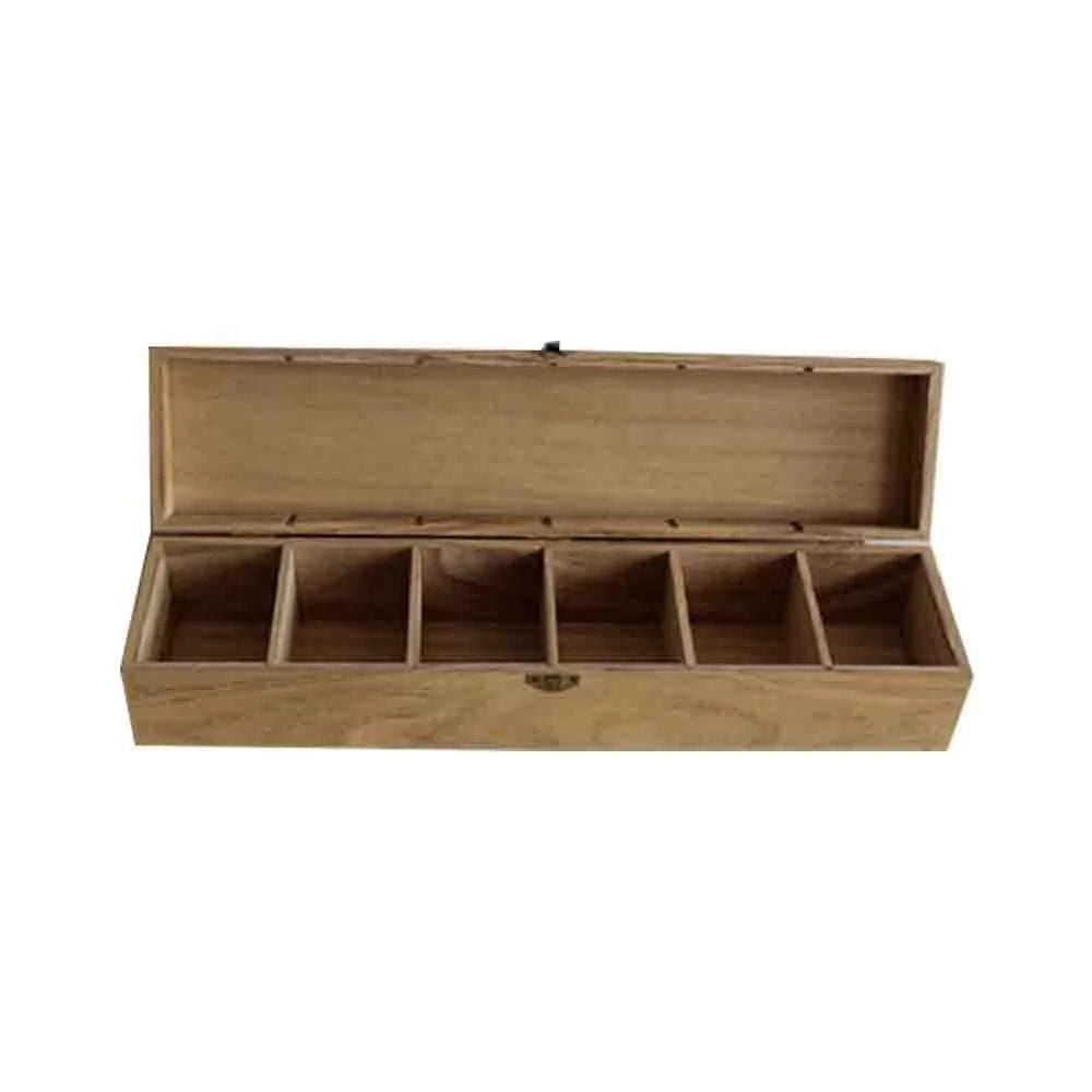Long 6 Compartments Rectangle Wooden Candy Box Hinged Design Multifunctional Wooden Seeds Storage Box