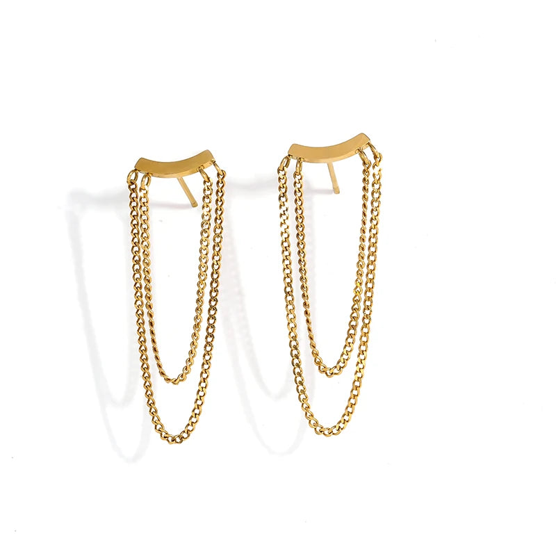 Wholesale 18K Gold Stainless Steel Multi Layer Long Tassel Chain Stud Earrings for Women
