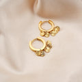 Women Stainless Steel Tiny Round Flower Disc Dangle Thick Pvd 18K Gold Plated Hoop Huggies Earrings