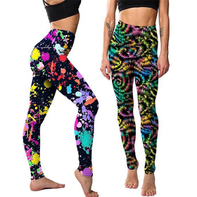 Womens Artistic Leggings Neon Color Geometrical Clothing Colorful Stretch Pants Hippy Clothes Push up Leggings