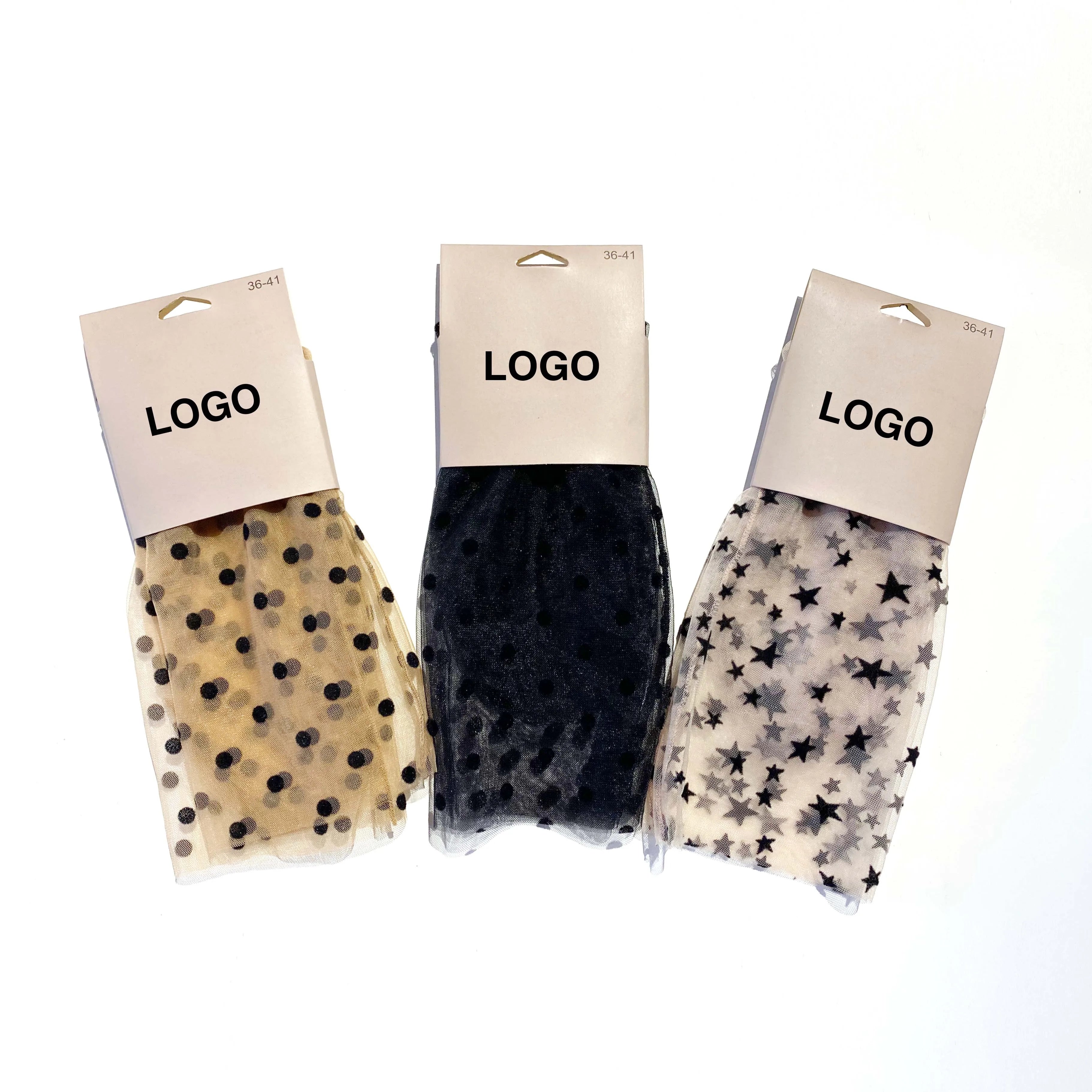 Women Casual Transparent Breathable Crew Socks Dot Snagging Resistance Slouch Thin Summer Nylon Custom Logo Private Labelling