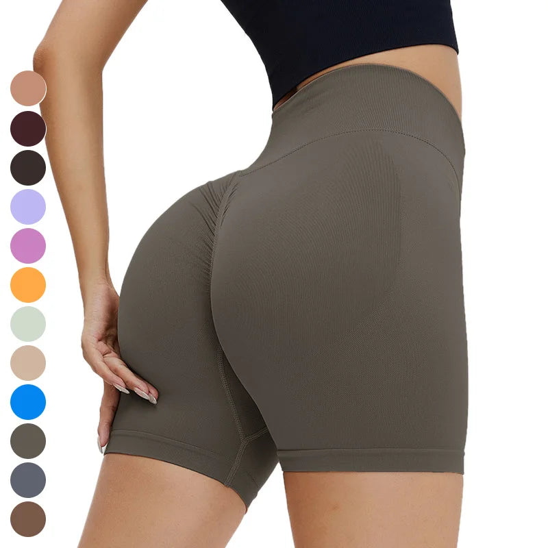 Women's High Waist Quick Dry Gym Fitness Leggings Seamless Yoga Shorts Elastic Waist for Sports Workout Running-Solid Pattern