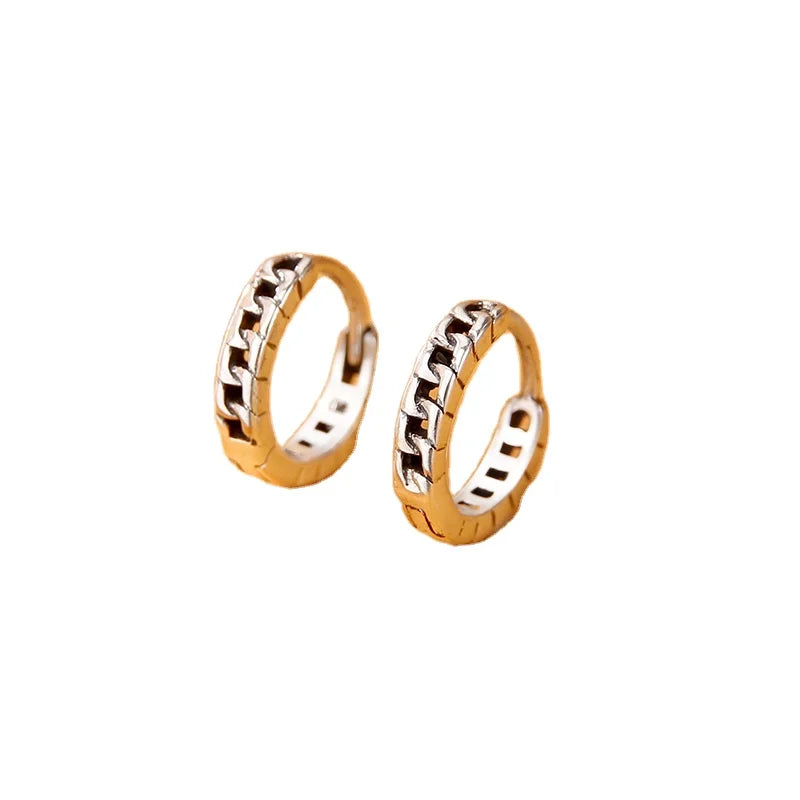 Factory Directly Wholesale 925 Sterling Silver Simple Retro Chain Shape Hoop Earring for Women Jewelry 2023