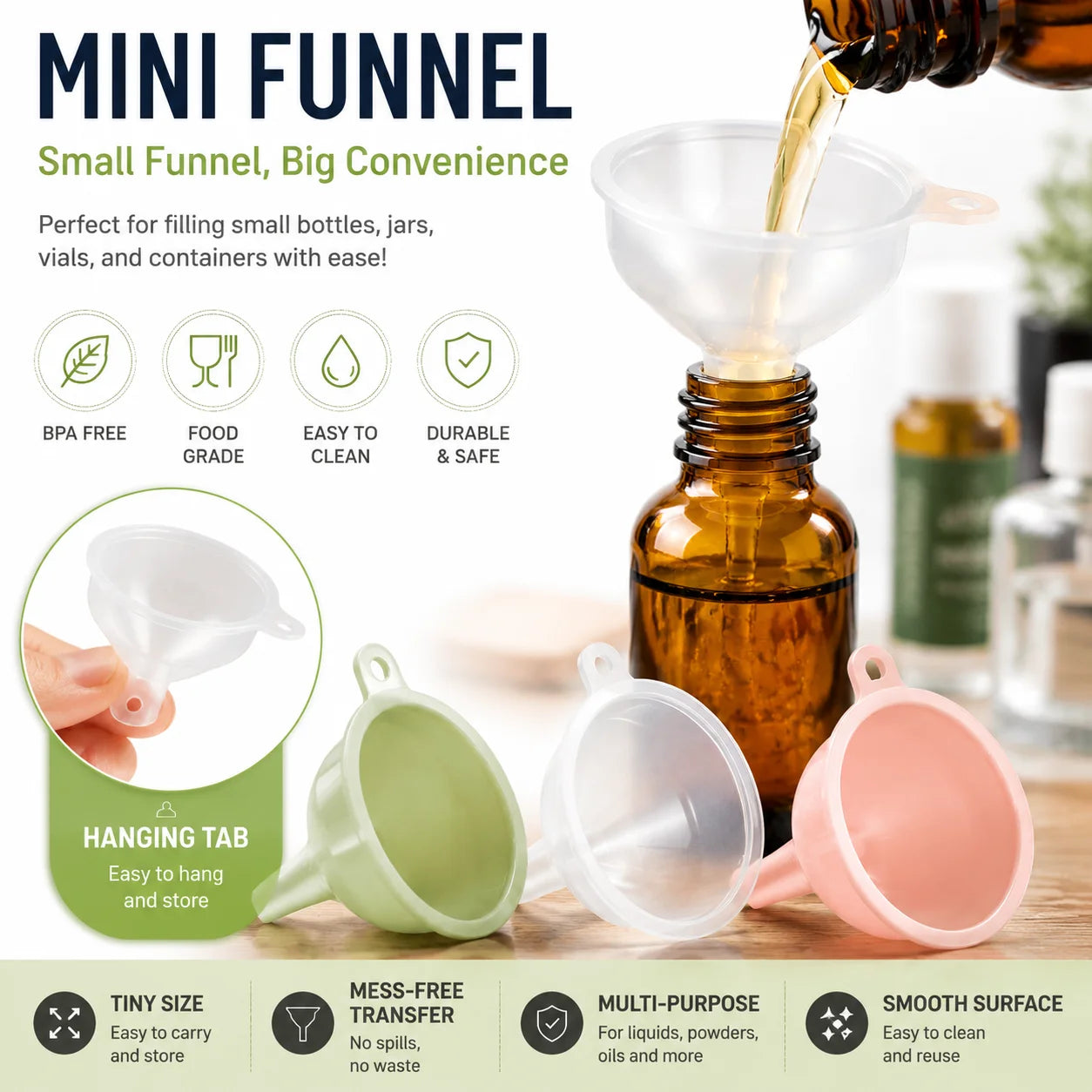 Hot Selling PP Mini Funnel Plastic Small Funnel Filling Liquid to Essential Oil Bottles and Other Small Bottles