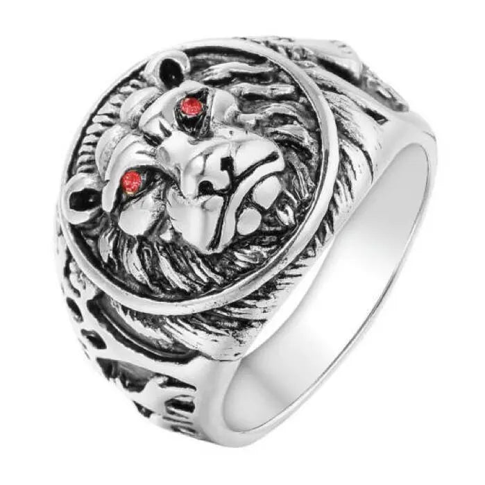 OAHLAN Fashion Jewelry Silver/Gold/Black Rock Punk Style Gothic Biker Ring Vintage Lion Red Eyes Stainless Steel Ring for Men
