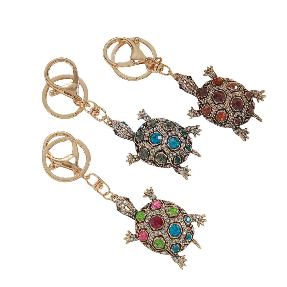 Cute Turtle Shape Keychain Crystal Rhinestone Sparkling Key Chains Bag Pendant tortoise Handbag Charm Women Girl Turtle Keychain