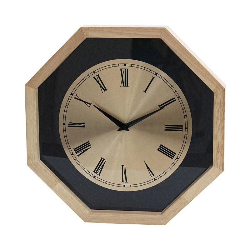 EMAF Modern Wood Frame Metal Face Home Decorative Silent Movement Roman Numerals Wall Clocks Household Office Wall Analog Clocks