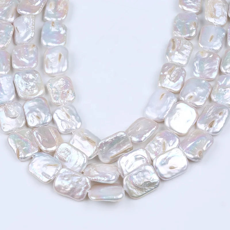 13-15mm Natural White Color Freshwater Loose Baroque Irregular Rectangle Shape DIY Pearl Strand Jewelry