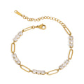 18K Gold Plated Full Diamond Crystal Trendy Stainless Steel Women's Fashion Chain Bracelet Waterproof Tennis Chain Zircon Link