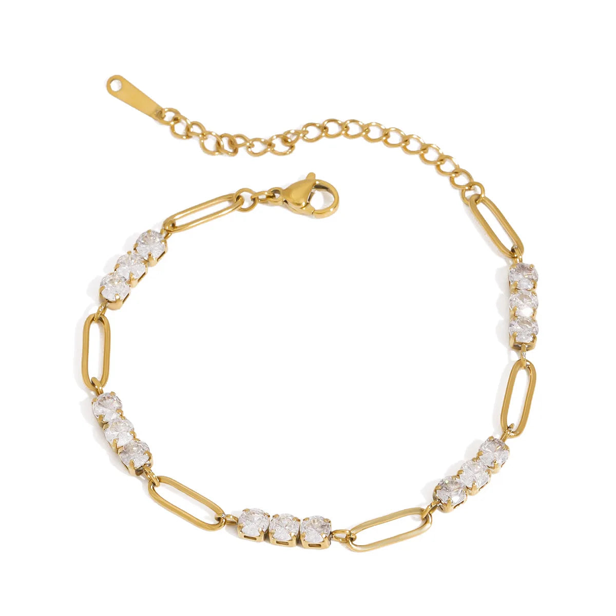18K Gold Plated Full Diamond Crystal Trendy Stainless Steel Women's Fashion Chain Bracelet Waterproof Tennis Chain Zircon Link