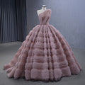 Intricate Shirred Prom Dress One-Shoulder Sleeveless Modest Backless Layered Puffy Tulle Floor Length Party Gowns Rsm231133