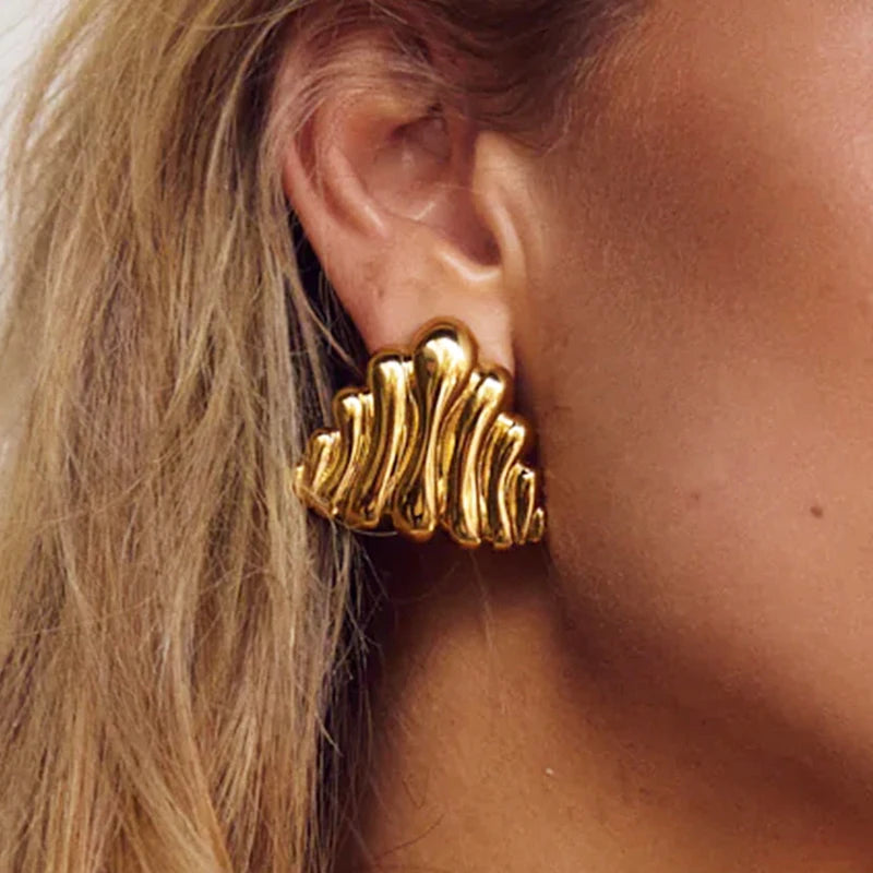2025 New Arrival Fashion Jewelry Non Tarnish 18K PVD Gold Stainless Steel Earring  Hammer Chubby Steel Triangle Drop Earrings