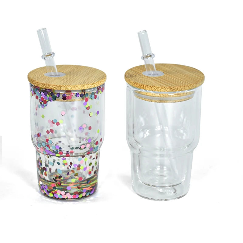 3oz Snow Globe Glass Tumbler With Pre-drilled Hole Blank Sublimation Mini Shot Glass Tumbler Cups With Lids and Straws