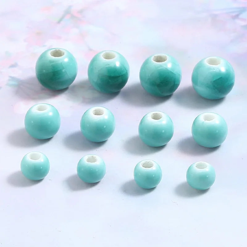 Simple 6-10mm Geometric Round Loose Beaded Charm Ceramic Clay Porcelain Beaded for DIY Bracelet Jewelry Accessories