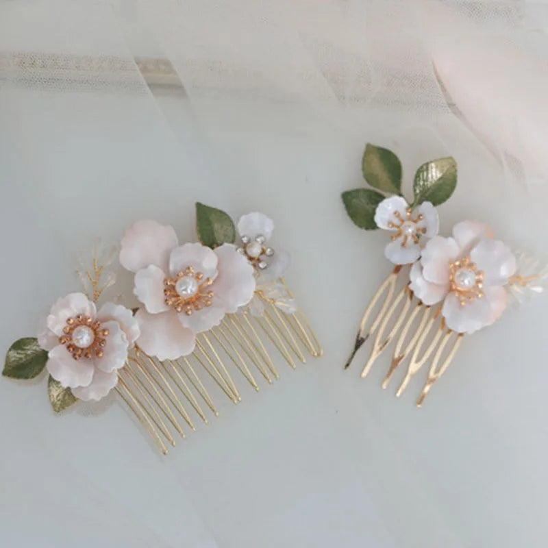 SLBRIDAL Ins Style Charm Alloy Flower Crystal Rhinestone Pearl Bridal Hair Comb Wedding Headdress Hair Accessories Women Jewelry MegaBDM