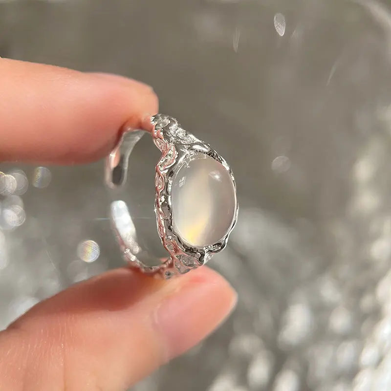 Oval Cut Niche Agate Ring Irregular 925 Sterling Silver Jewelry Gemstone Rings for Women