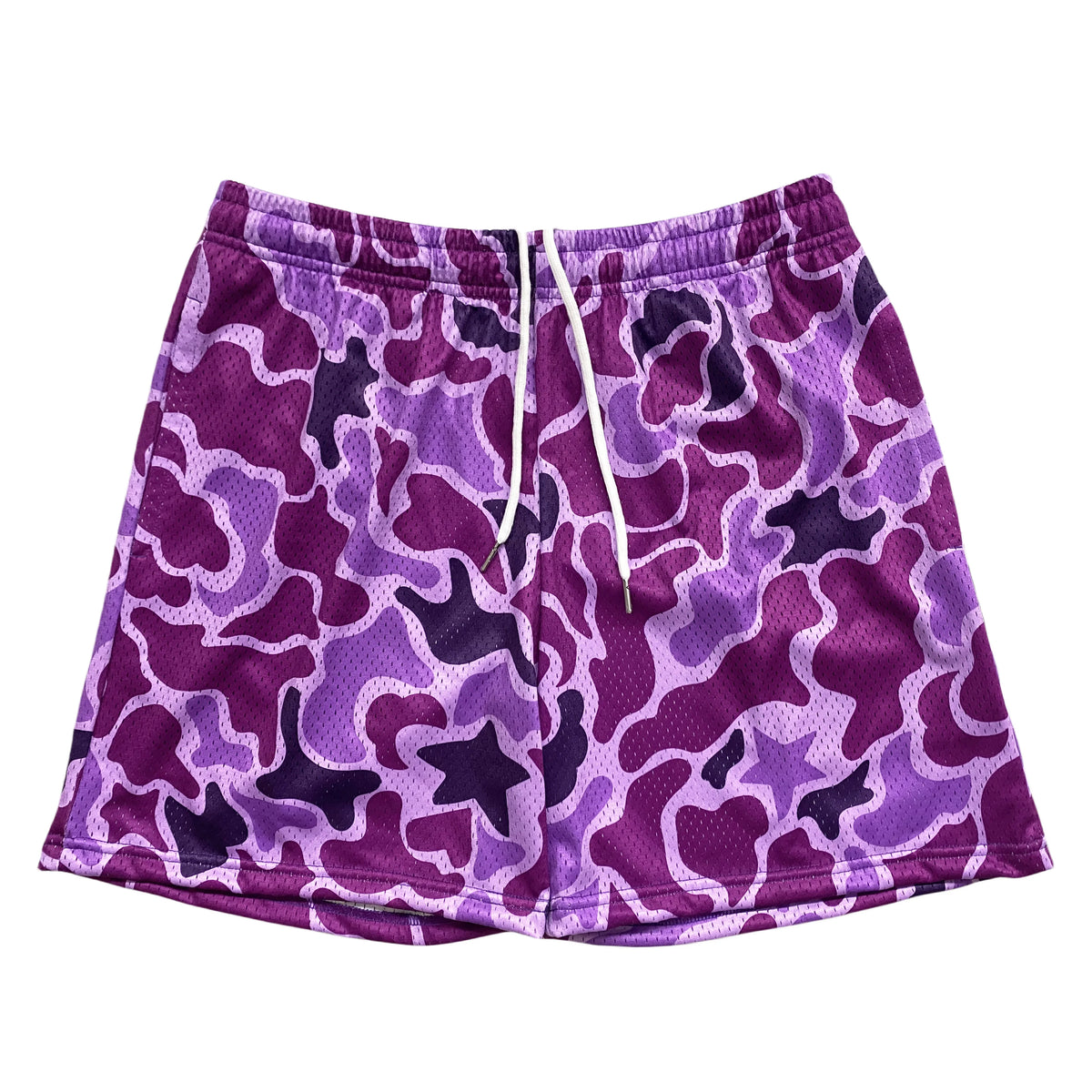 High Quality Wholesale 200 Gsm Mesh Fabric Summer Streetwear Basketball Workout Purple Camo Custom Print Mesh Shorts With Liner MegaBDM