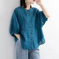 Retro Solid Color Mujer Lantern Sleeves Casual Tops Blouse New Cotton Plus Size Clothes Shirts Women Linen Blouse