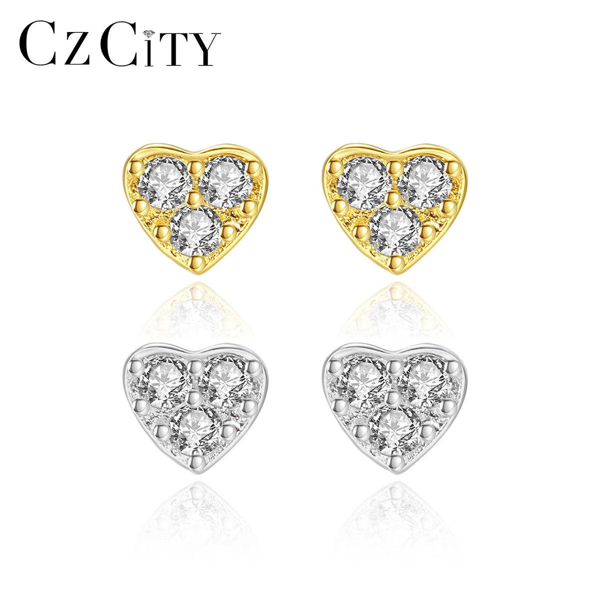 CZCITY High Quality Wholesale 925 Sterling Silver Jewelry CZ Zircon Heart Set Earrings Stud for Women