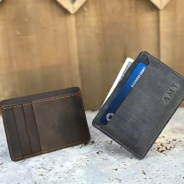 Custom Personalized Minimalist Men Wallet Laserable Leatherette Slim Leather Card Holder Wallet