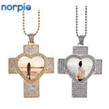 Norpie Rhinestone Heart Cross Shape Sublimation Blank Pendant Necklace
