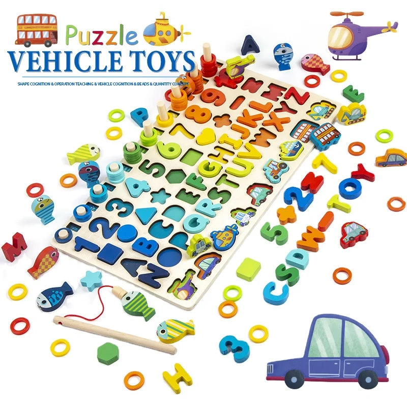 Wooden Educational Toys Kids Montessori Toy Children Geometric Shape Alphabet Cognition Puzzle Cognitive and Matching Board 2021