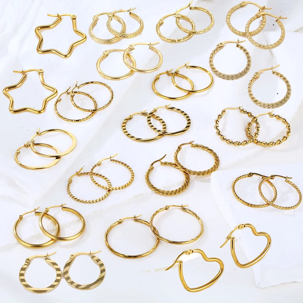 Non Tarnish Hoop Earrings Star Heart Shape Earring Fashion Jewelry Bulk Wholesale Stainless Steel 18k Gold Plated Earrings Women