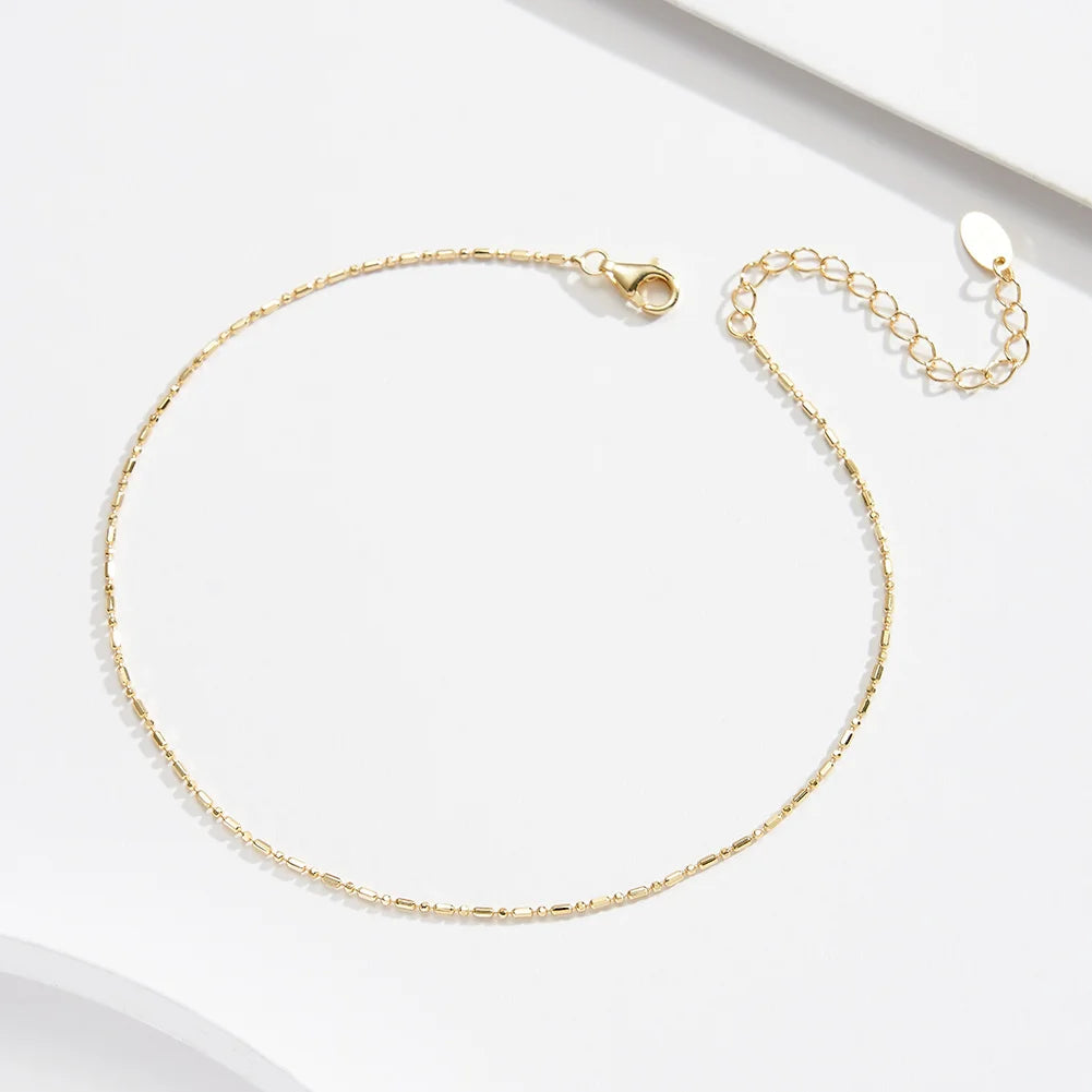 RINNTIN SA77 S925 Silver Spacer Bead Foot Chain Jewelry 925 Sterling Silver Rosary Rice Chain Anklet