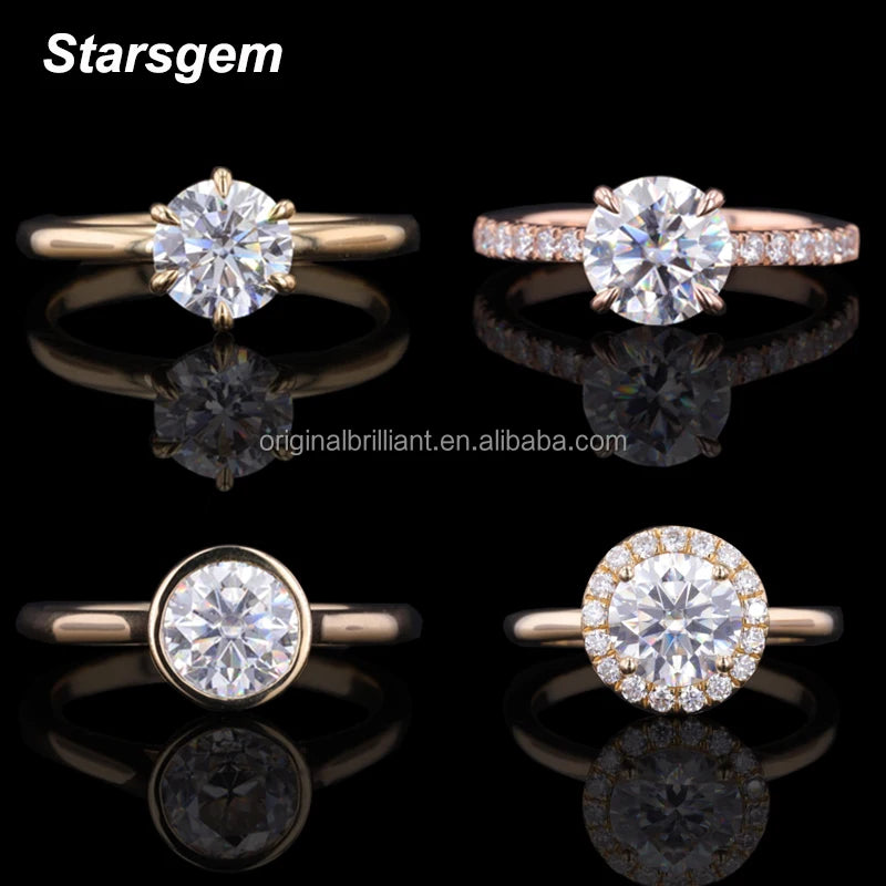 Starsgem Fine Jewelry Solitaire Gemstone Diamond Engagement Rings Real 18K Gold Moissanite Ring