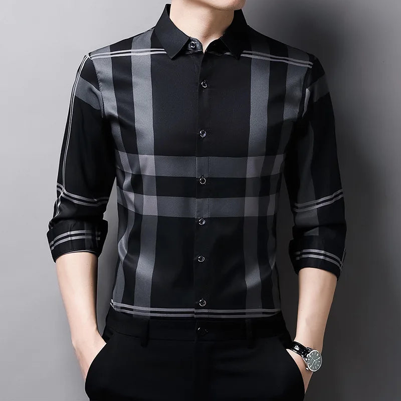 2024 Spring and Autumn Men's Long Sleeved Shirt for  Casual Fashion Long Lined Breathable Striped Men's Shirt