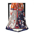 Custom Women 90cm Stain Silk Square Scarf Muslim Head Scarves Hijab Femme Musulman Floral Print Bandana Ladies Stain Scarfs