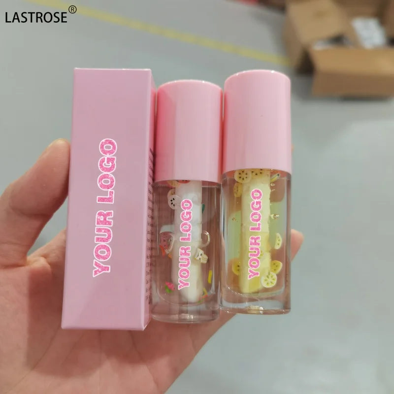 Private Label Cute Lip Oil Makeup Vegan Fruit Flavor Lip Tint Oil Natural Peach Long Lasting Liquid Lipstick Oil Gloss