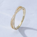 Fashion S925 Sterling Silver X Shape Design 14K Gold Plated Cross Line Micro Insert Zircon Promise Eternity Band Ring Jewelry