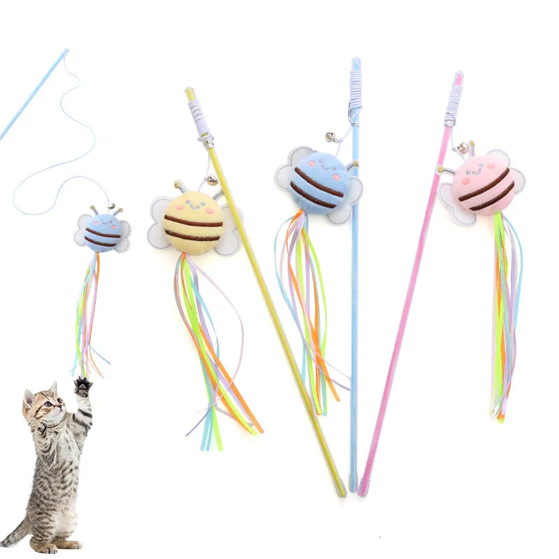 Exquisite Bee-Shape Plush Cat Toy Eco-Friendly Fresh Acrylic Pole Pet Supplies with Tassel Colors Interactive & Movement Toy