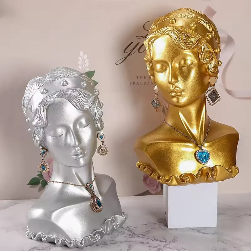 Hot Sale Girl Jewelry Mannequins Display Stand Luxury Earring Resin Gold Black Bust Necklace Display Holder