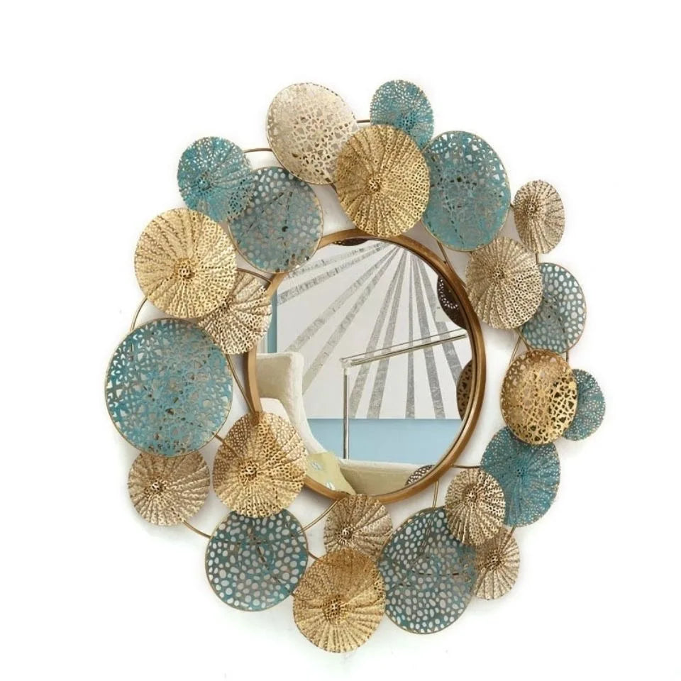 84cm Factory Price European Round Living Room Lotus Leaf Frame Wall Hanging Mirror Flower Home Hanging Decor Dropshipping DDP
