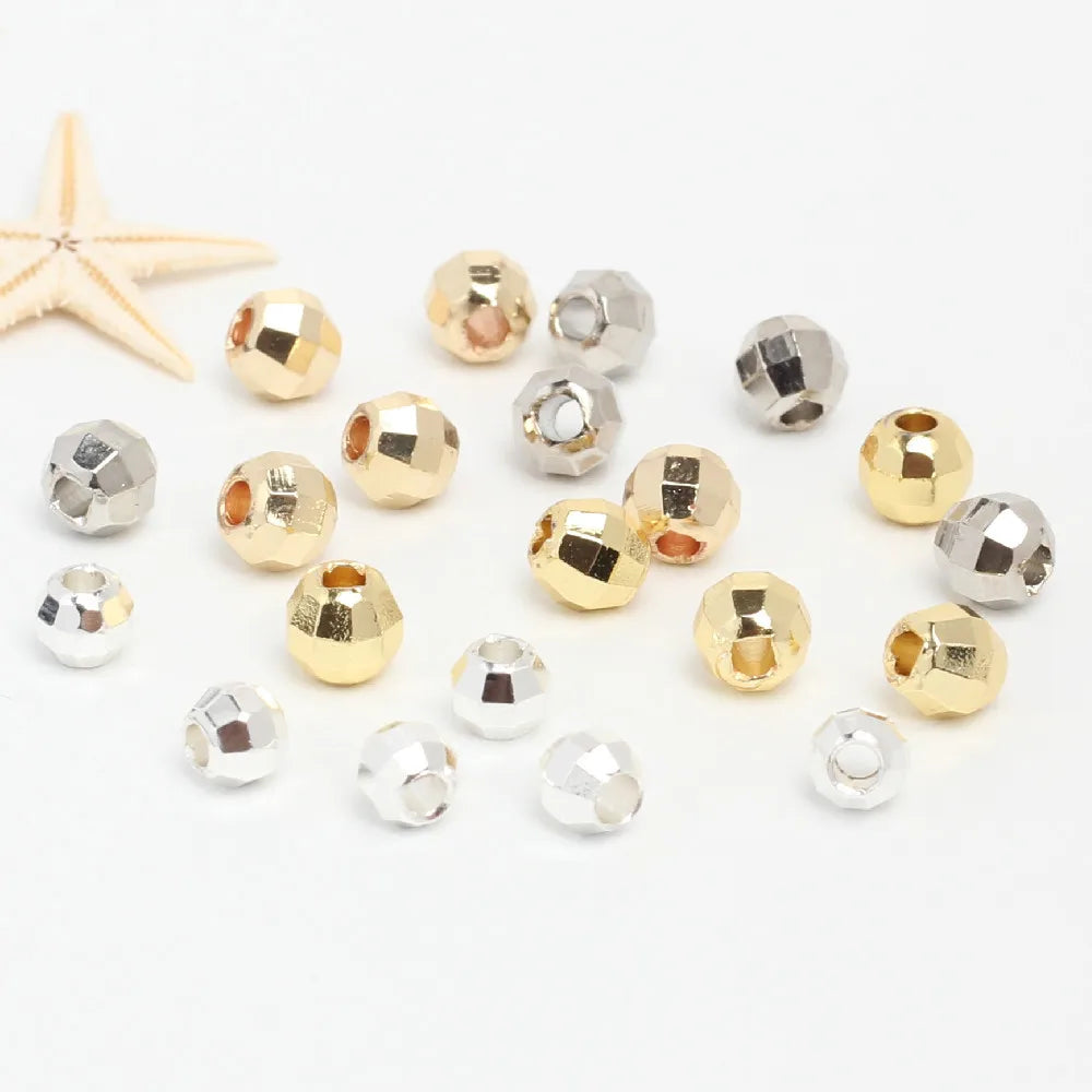 14K Gold-plated Solid Laser Bead Assembly Simple Hand-cut Jewelry Findings Bracelet Fashion Necklace Decorative Accessories