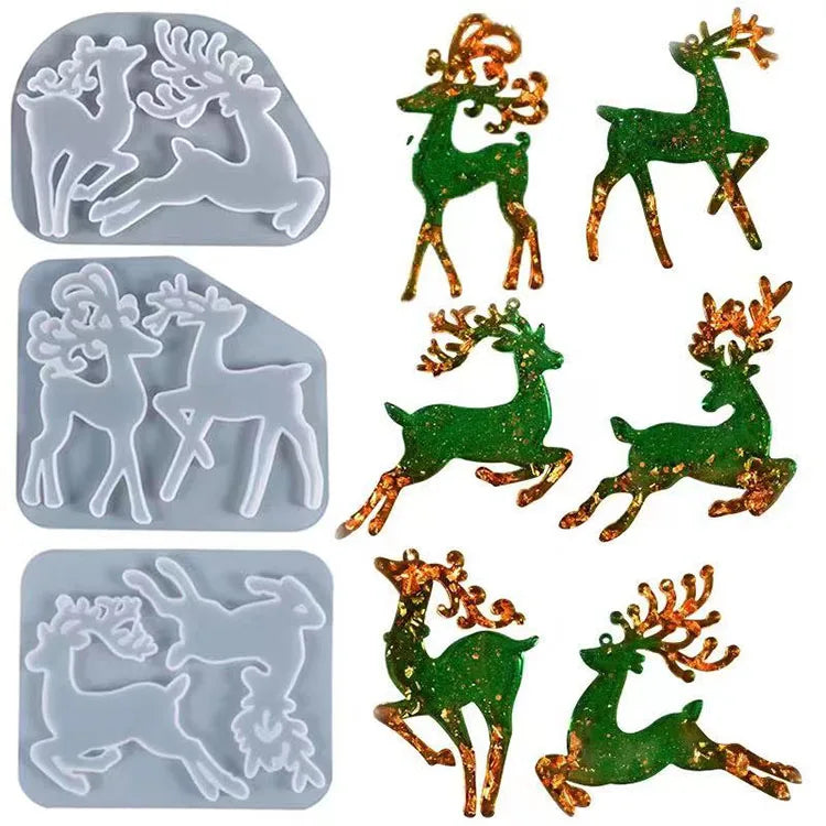 YS Christmas Elk Shaped Silicone Mold DIY Epoxy Resin Mold Deer Elk Mold Christmas Tree Pendant Decoration Christmas Elk Mould