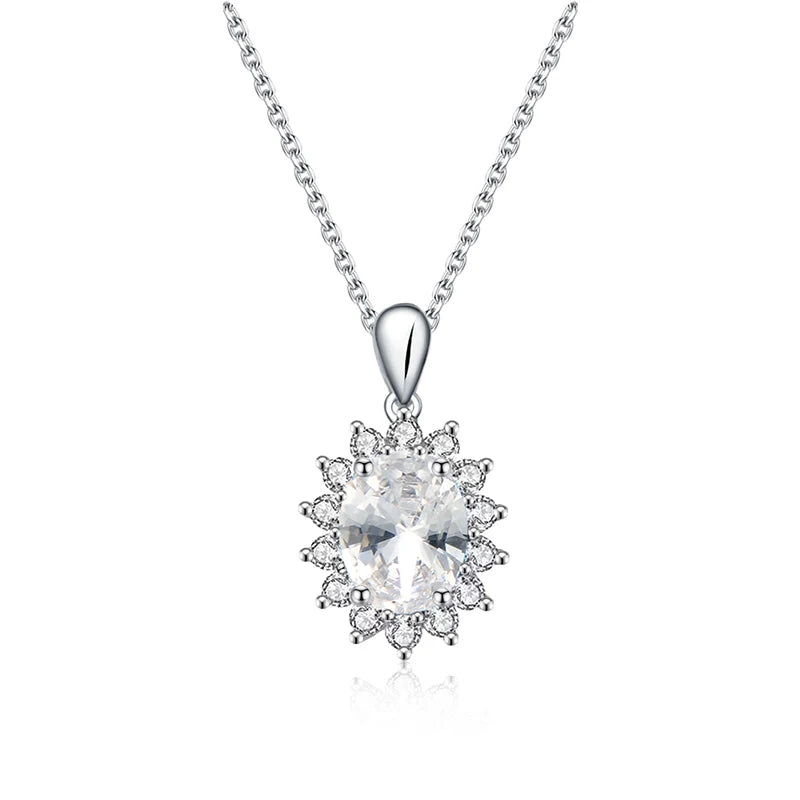 Trendy 925 Sterling Silver Sunflower Pendant Necklace with Diamond Moissanite Link Chain Wedding Party Engagement Gift