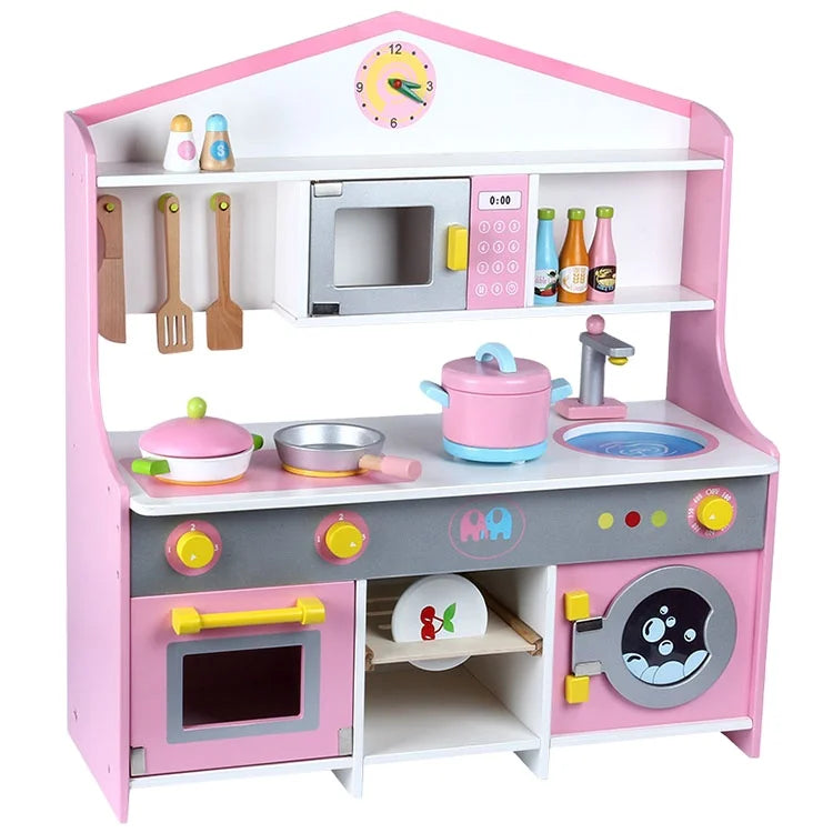 Pink Big Cooking Magnetic Simulation Wooden Kitchen Sets Pretend Role Play Kitchen & Food Toys for Kids