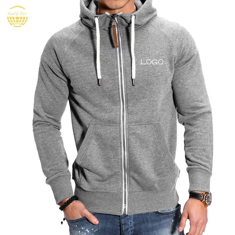ODM/OEM Manufacturers Wholesale Autumn Puls Size Full Zip up 3D Embroidery Windproof Custom Print Logo Hoodie for Men
