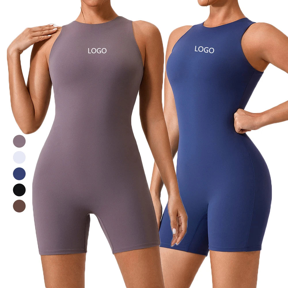 Joyyoung Ladies Outdoor Soft Stretchy Compression High Neck Zipper Back Running Romper