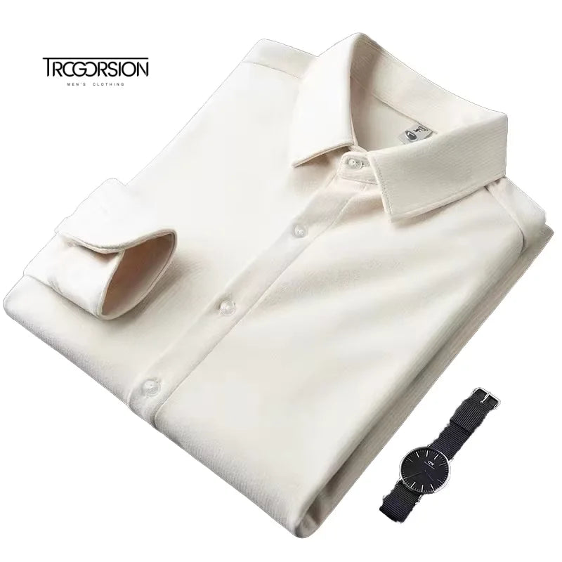Factory Light Luxury Spring Thick Warm Brushed Stand Collar Slim Casual Versatile Dress Shirt for Men