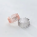 925 Sterling Silver Honeycomb Shape Thin Band Ring Rose Gold Plated Adjustable Open Geometric Finger Rings Jewellery for Women